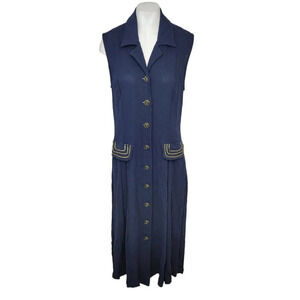 Vintage Michael Phillips  Blue and Gold Linen Blend Dress